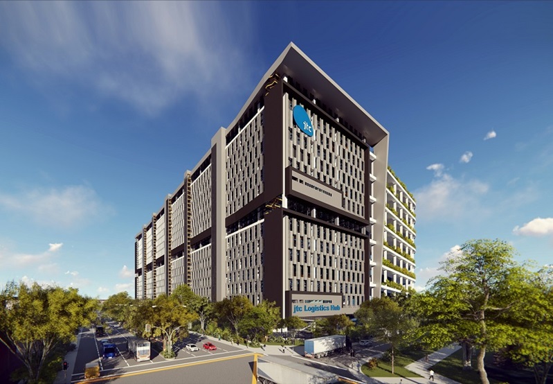 JTC Logistics Hub @ Gul is Singapore’s first high-rise, multi-tenanted facility and co-locates a dual-level crane operated container depot, warehouses equipped with dock levellers, and a rooftop heavy vehicle park in one address. 