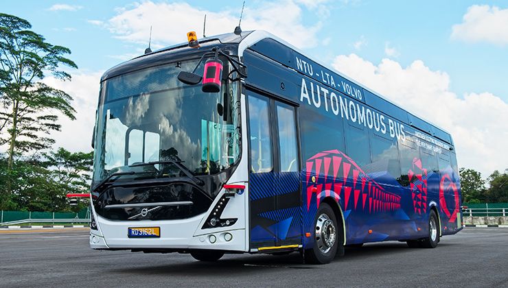 An autonomous bus on the road
