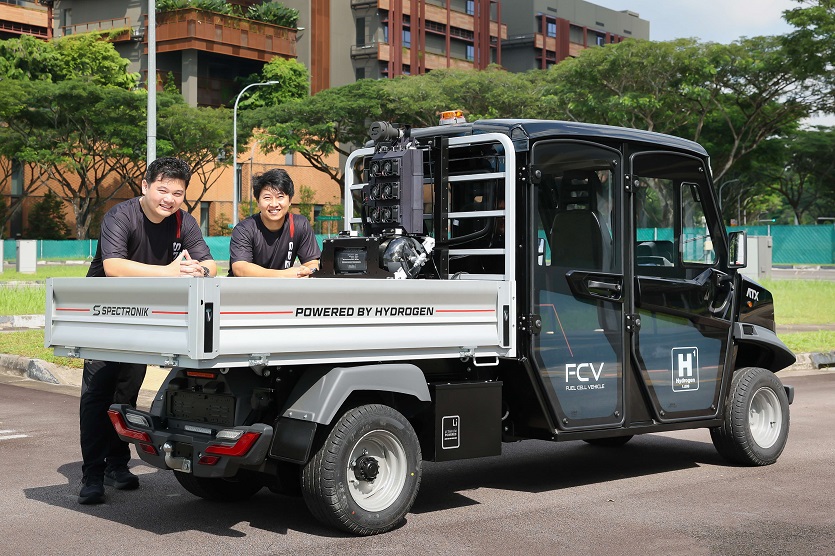 Spectronik chief executive Jogjaman Jap (left) and chief operating officer Zarli Maung Maung with the company's hydrogen fuel cell van "Cruiser"