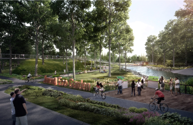 An artist’s impression of the rejuvenated Jurong Eco-Garden, which will contain new amenities such as a playground, fitness corner and refreshed footpaths for residents. 