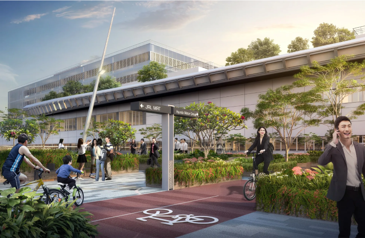 An artist’s impression of the upcoming Sky Corridor, Singapore’s longest corridor where residents and workers can choose to walk, cycle or take a shuttle within JID