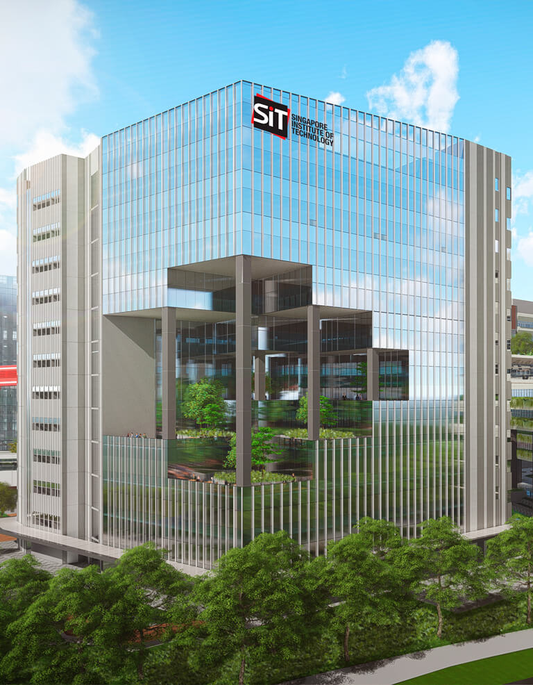 Artist’s impression showing the external view of the Singapore Institute of Technology (SIT) new campus at Punggol Digital District (PDD)