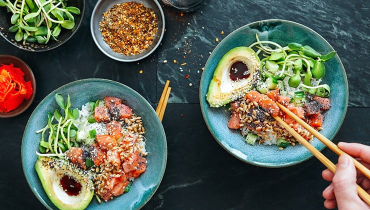 Top view of dishes Dishes from farm-to-fork cafes where they serve ingredients produced through vertical farming